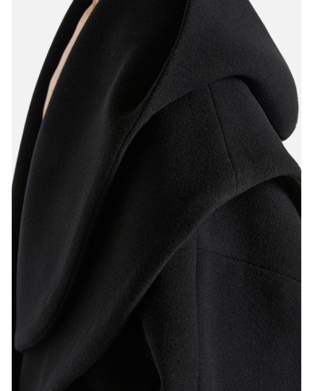 Balmain Black Oversized Wool Pea Coat With Hood
