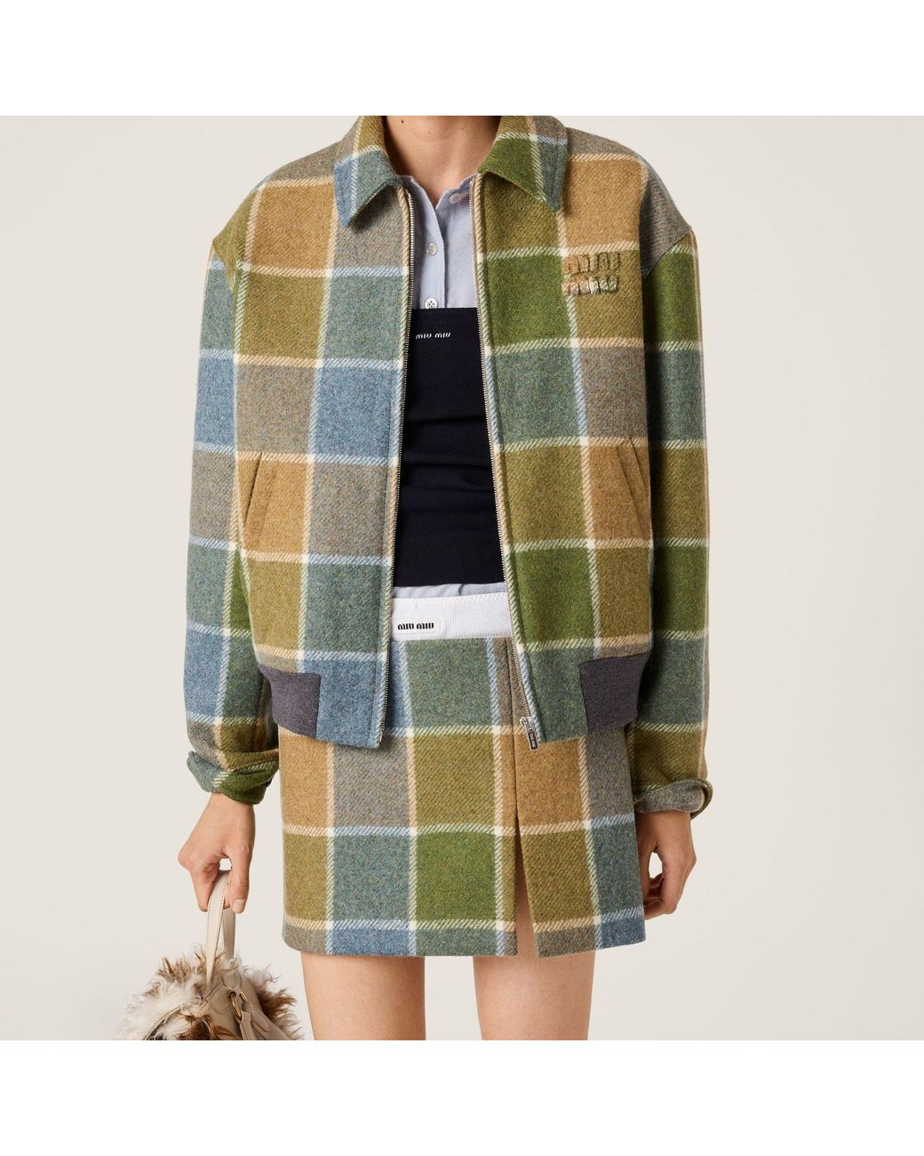 Miu Miu Green Checked Blouson Jacket
