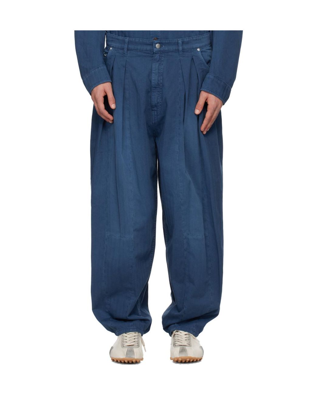 Hed Mayner Blue Pleated Jeans for men