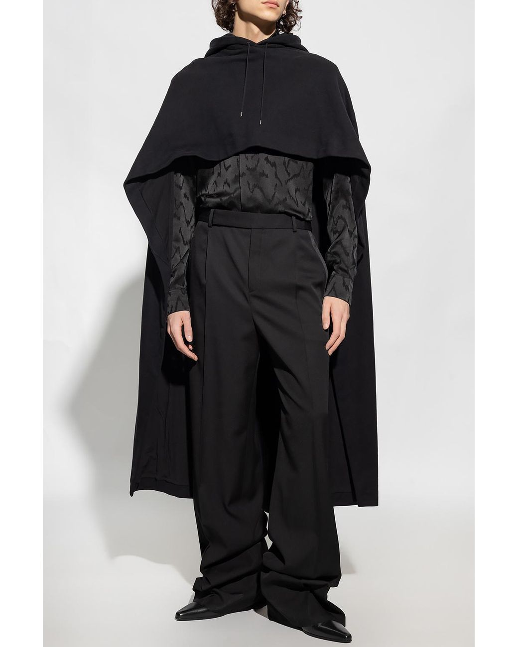 Saint Laurent Black Drawstring Hooded Cape for men