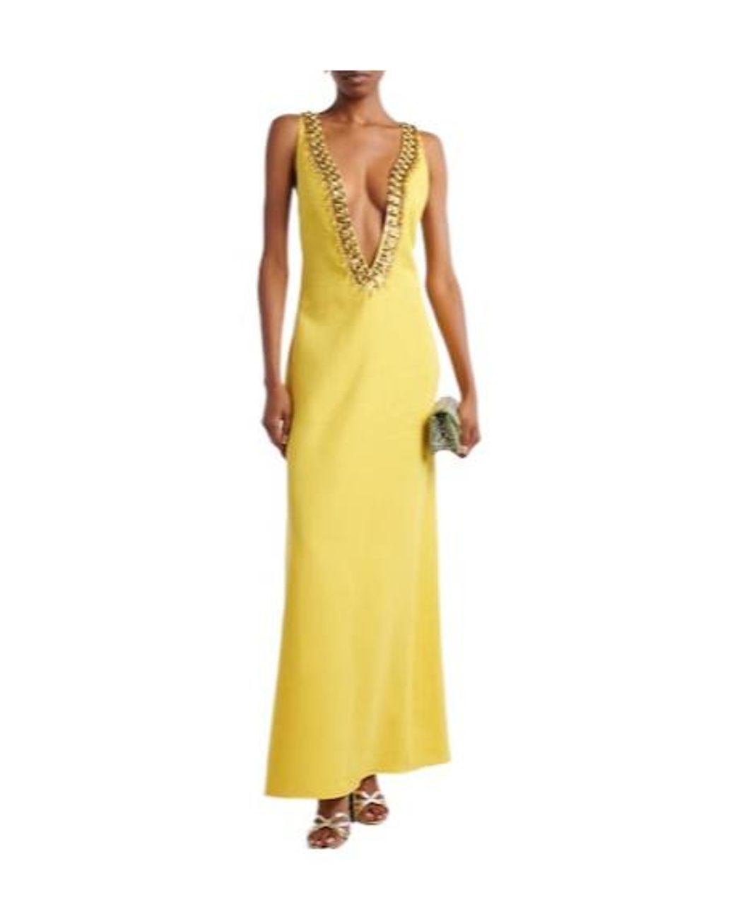 Valentino Yellow Embellished Linen Gown