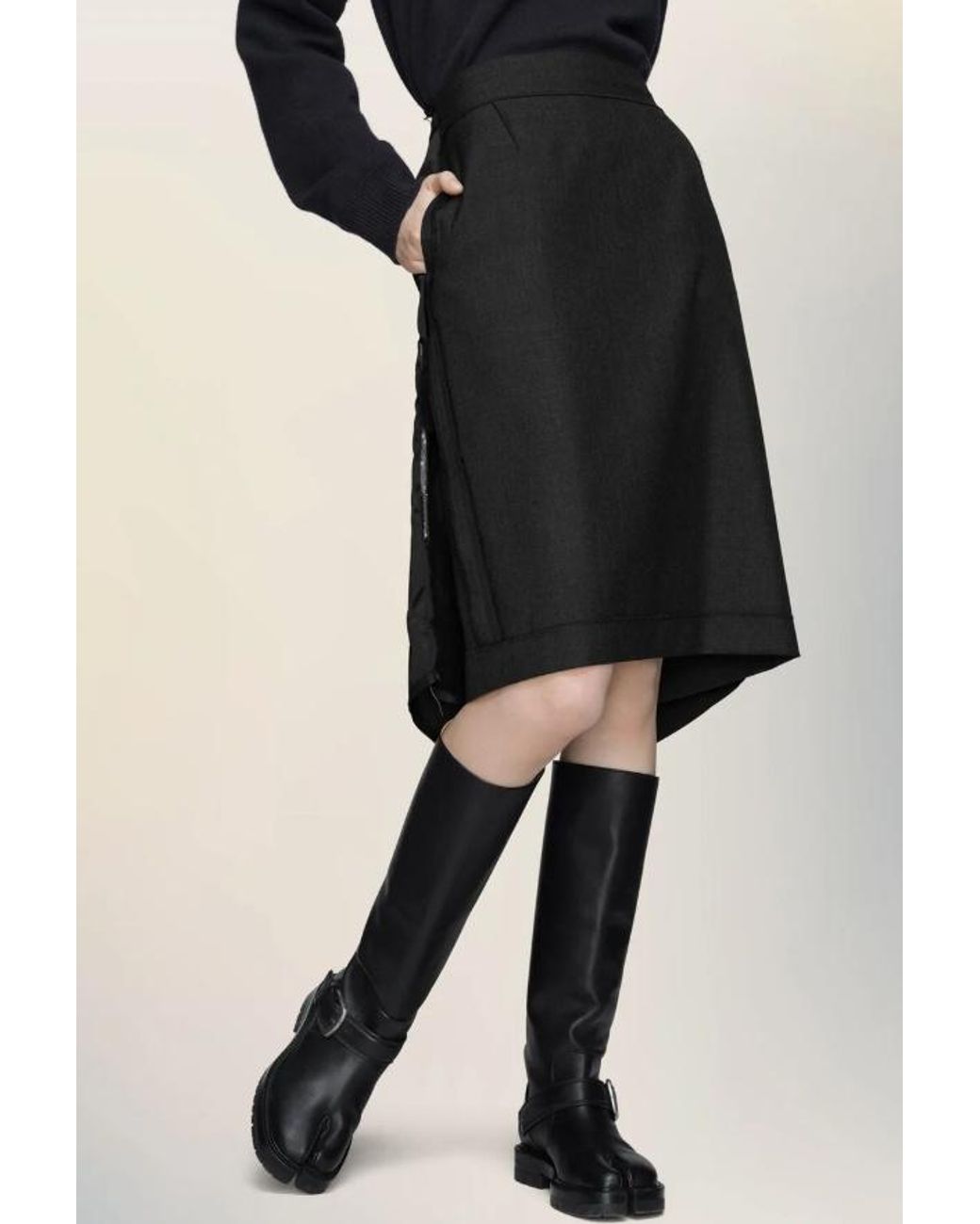 Maison Margiela Black Raw Hem Midi Skirt