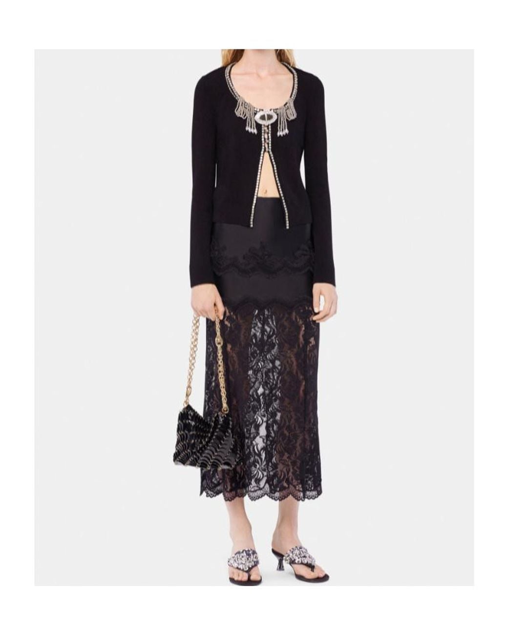 Rabanne Black Rabanne Scalloped Lace Midi Skirt