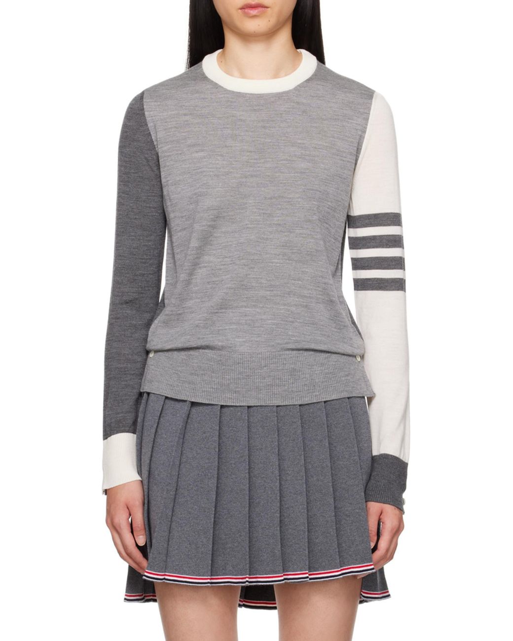 Thom Browne Gray Rwb Striped Knitted Crewneck Jumper