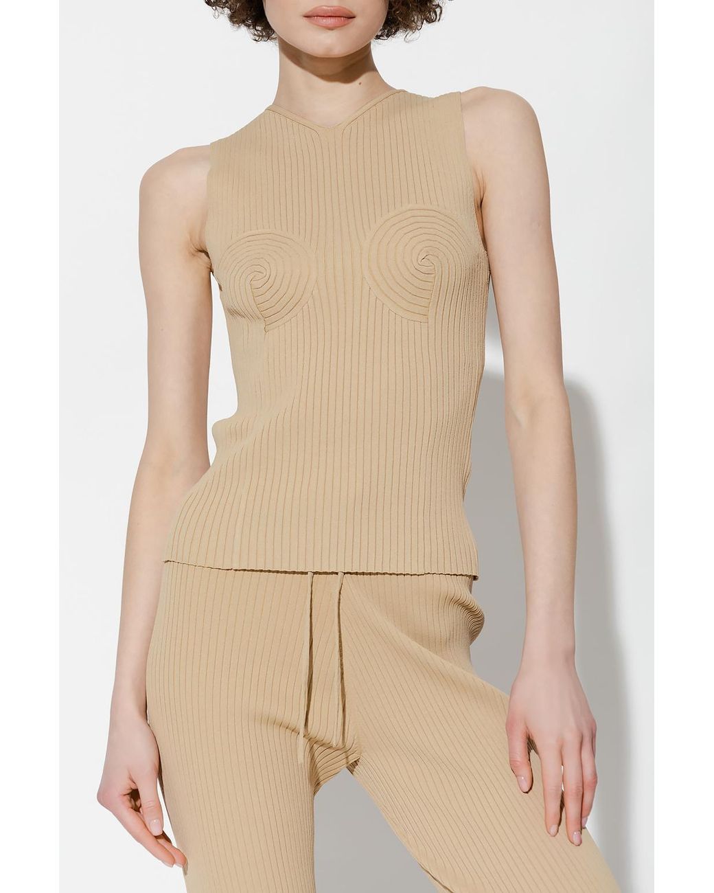 Nanushka Natural Shaped-Bustier V-Neck Knitted Top