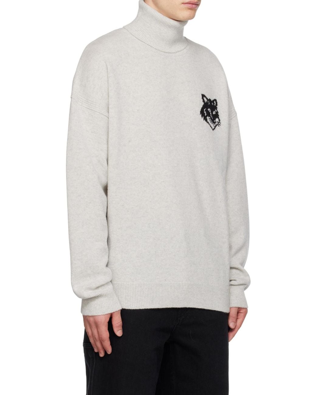 Maison Kitsuné White Maison Kitsuné Roll-Neck Fox Head Intarsia-Knit Jumper for men