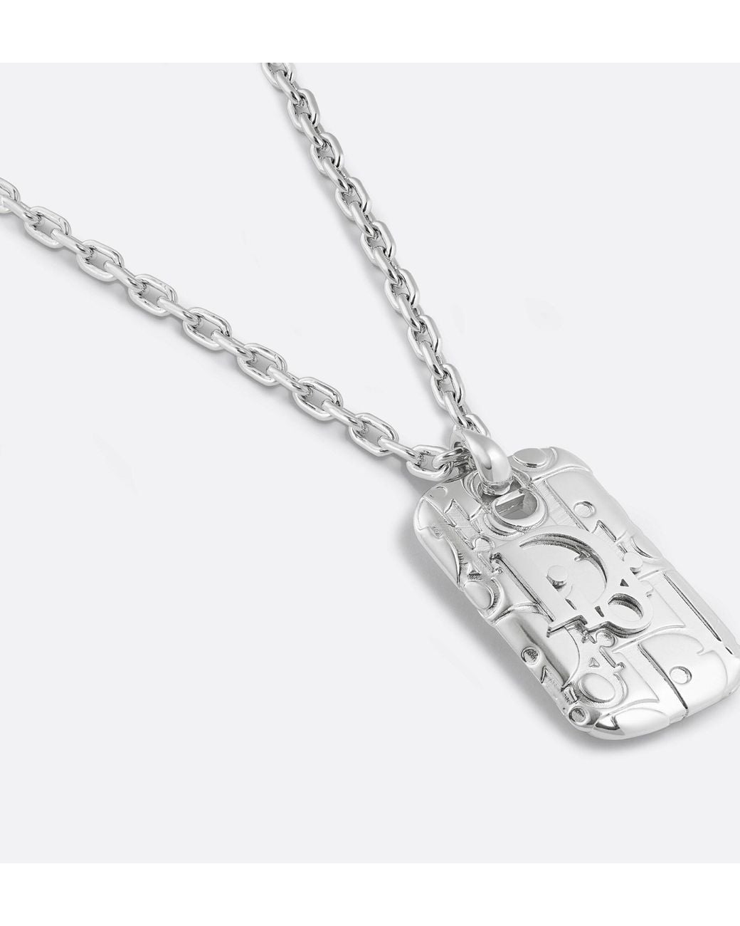 Dior White Homme Oblique Plate Pendant Necklace for men