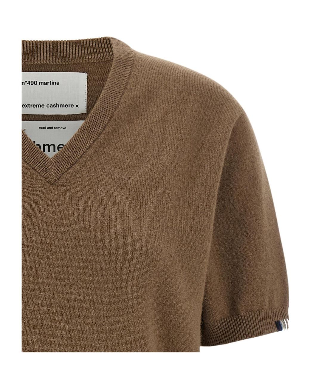 Extreme Cashmere Brown Martina Short-Sleeve V-Neck Sweater