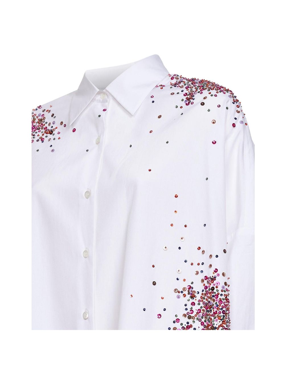 Dries Van Noten White Oversized Embellished Cotton Oxford Shirt