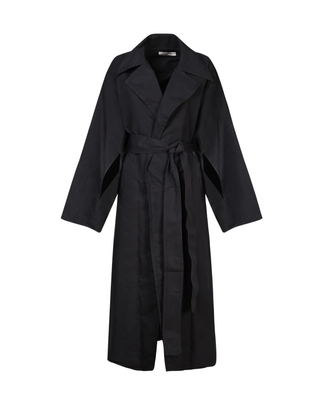 Quira Black Oversized Belted Coat With Pockets