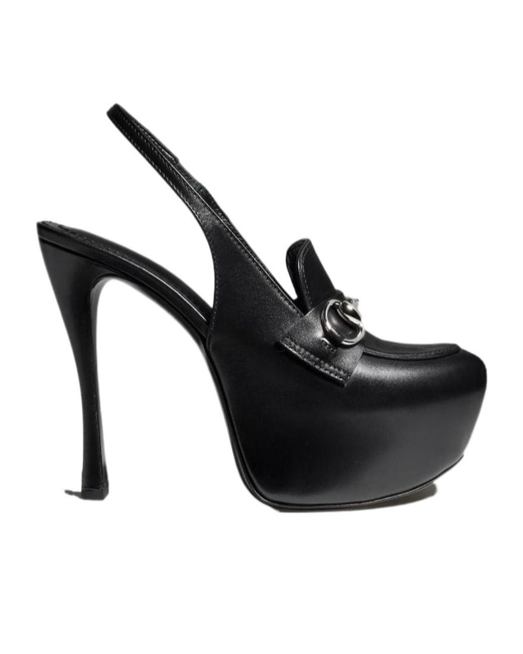 Gucci Black Platform Slingback With Horsebit