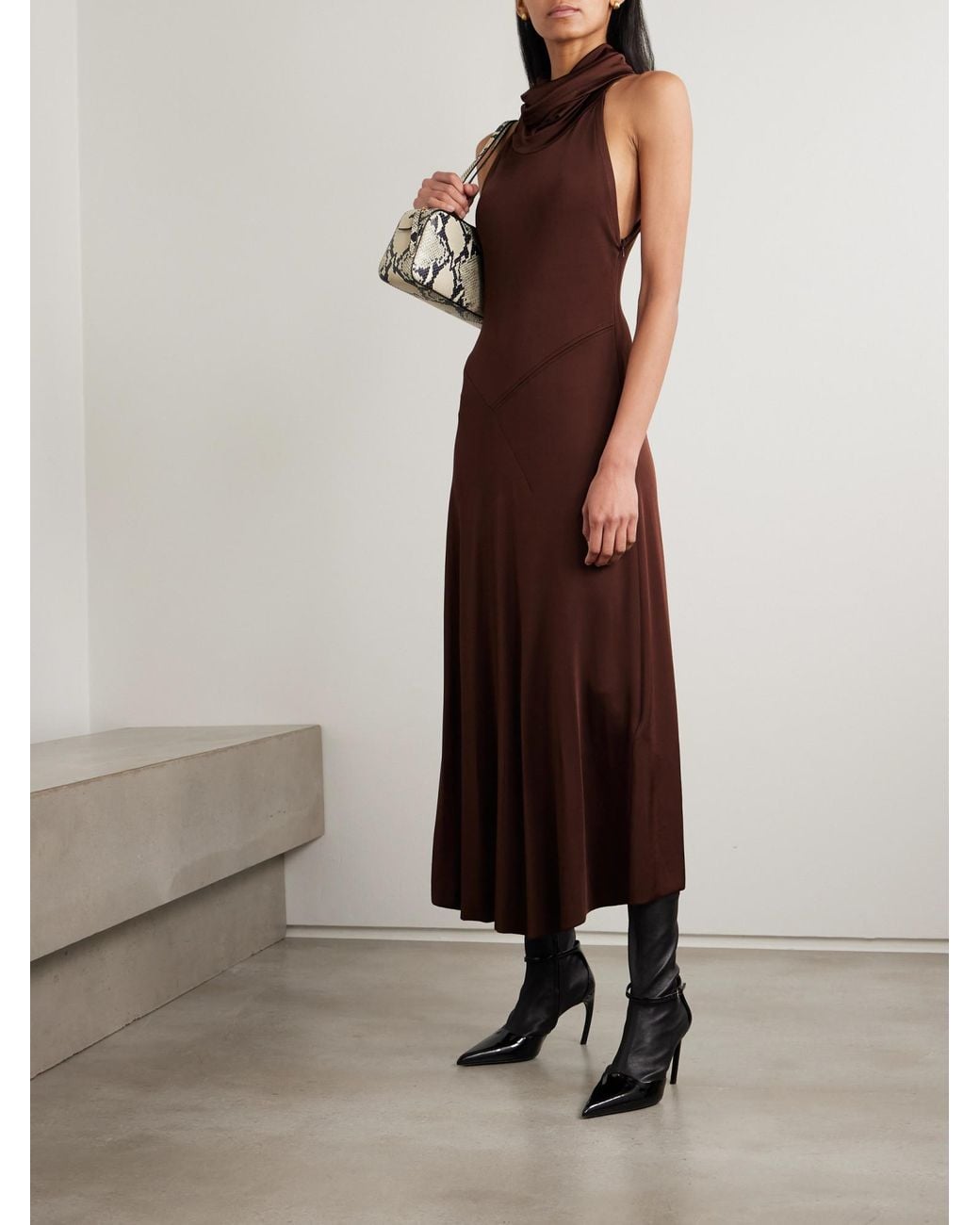 Victoria Beckham Brown Hooded Stretch-Jersey Midi Dress