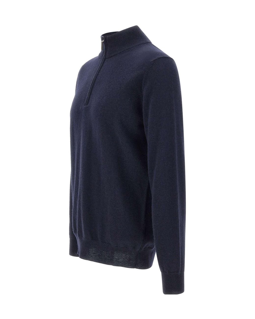 Kangra Cashmere Blue Kangra Half Zip Henley Knitted Sweater for men