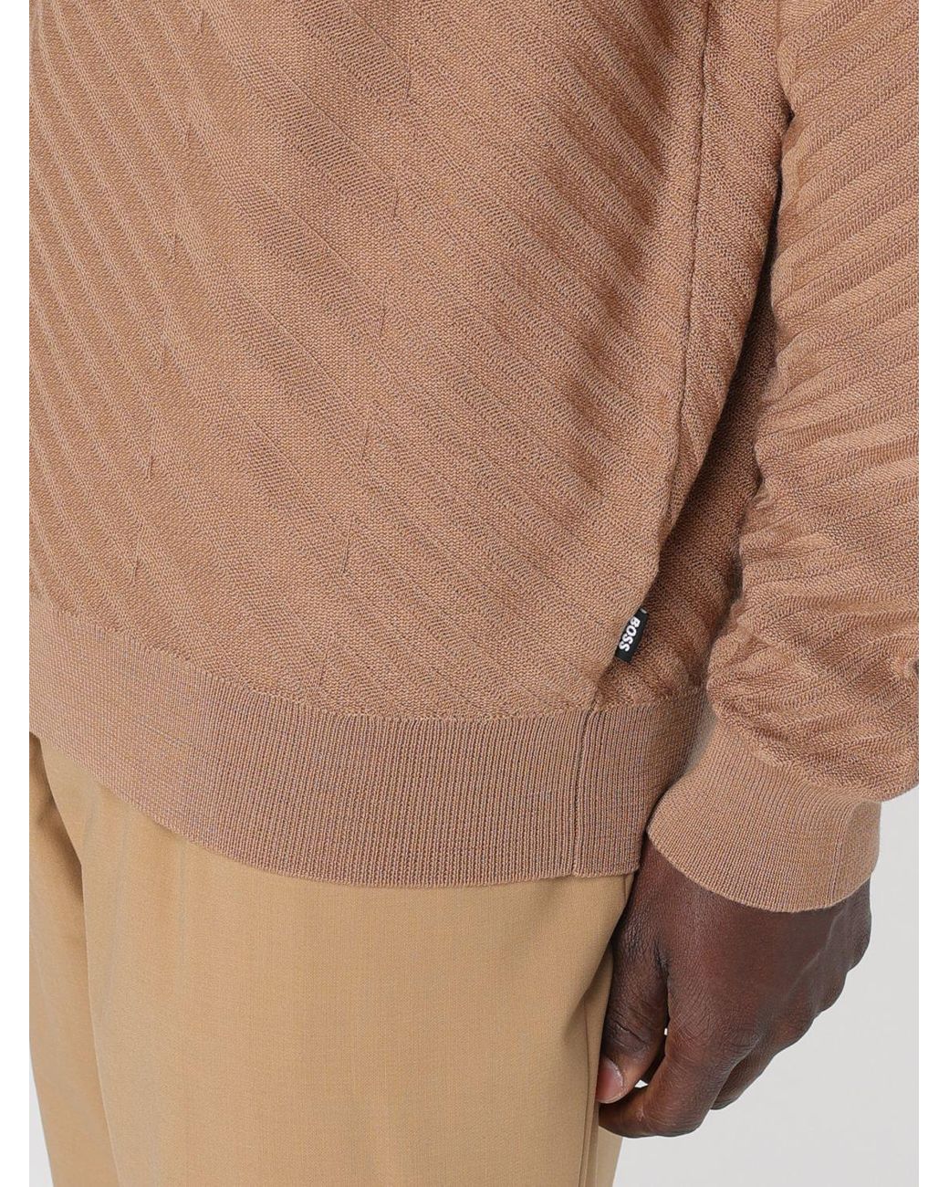 Boss Brown Diagonal-Pattern Crew-Neck Sweater for men