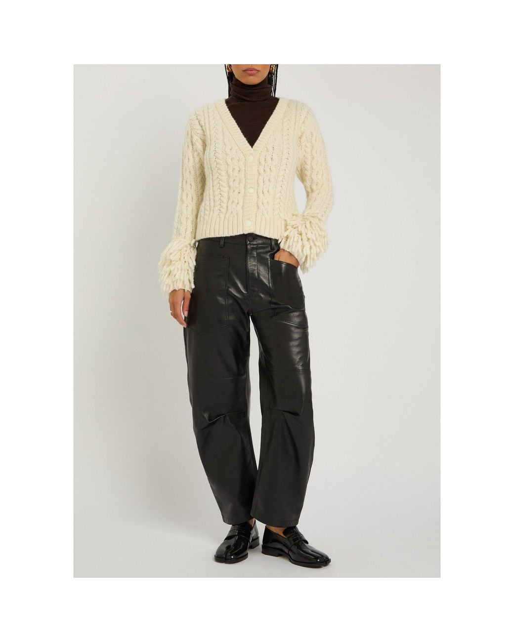 Moncler Natural Chunky Cable-Knit V-Neck Cardigan