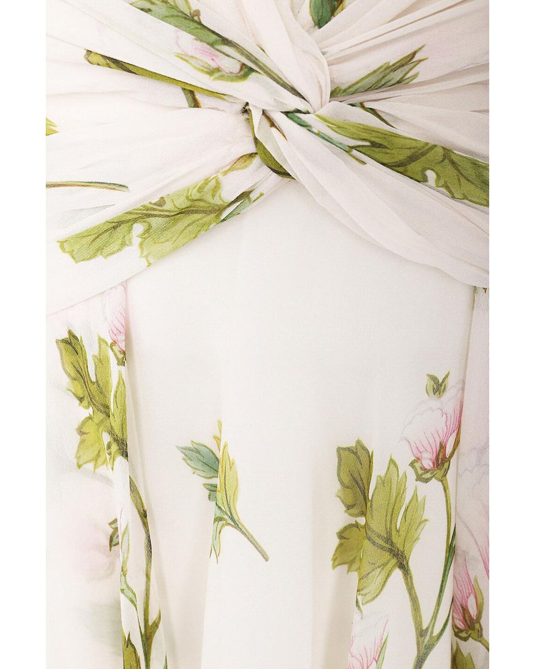 Giambattista Valli Natural Gathered Floral-Print Silk Dress