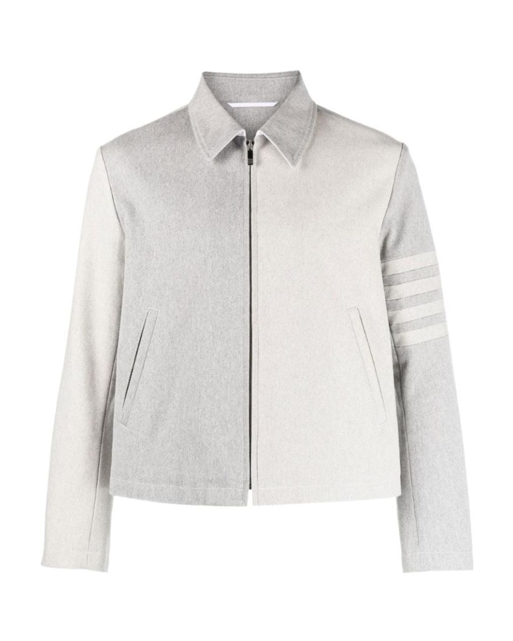 Thom Browne White 4-Bar Stripe Detailed Zipped Jacket for men