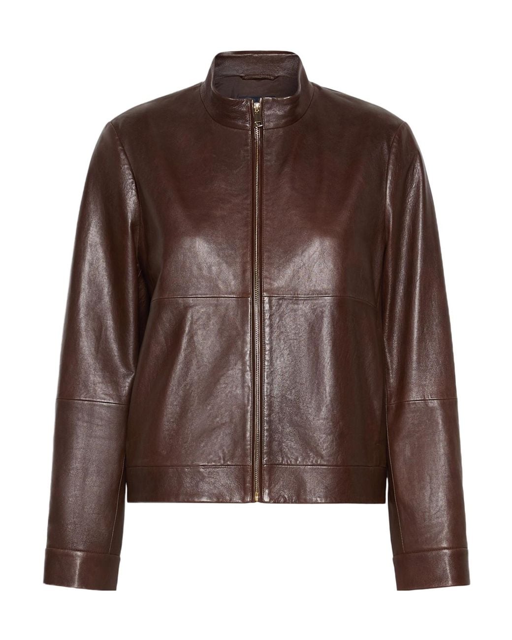 Max Mara Brown High-Collar Leather Jacket