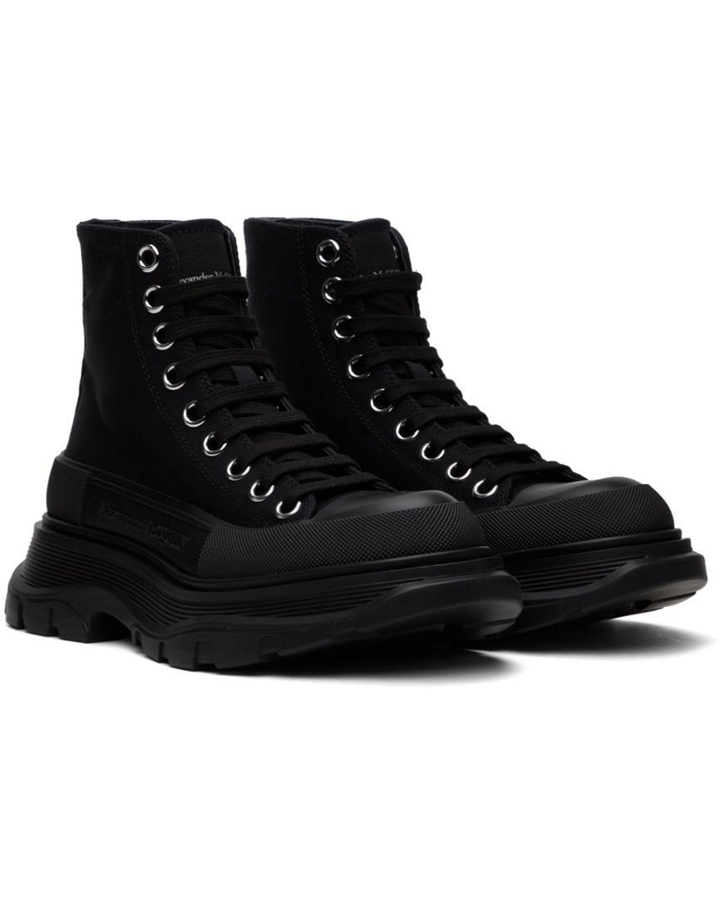 McQueen Black Tread Slick Lace-Up Boots