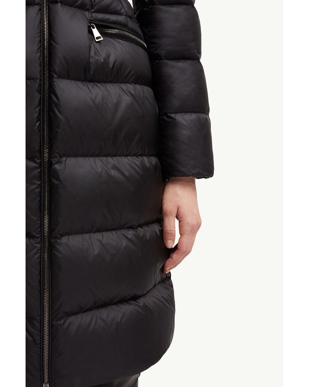 Moncler Black Boedic Hooded Shearling-Trimmed Long Down Jacket