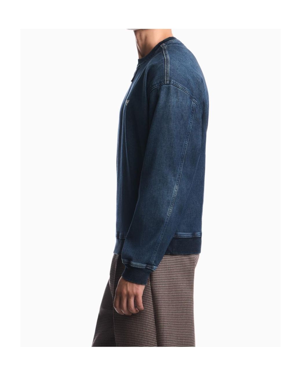 Emporio Armani Blue Logo Plaque Denim Sweatshirt for men