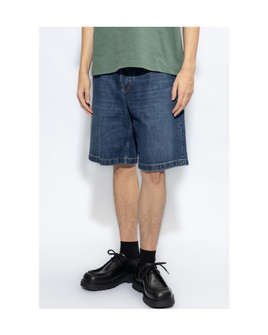Bottega Veneta Blue Belted Denim Shorts for men