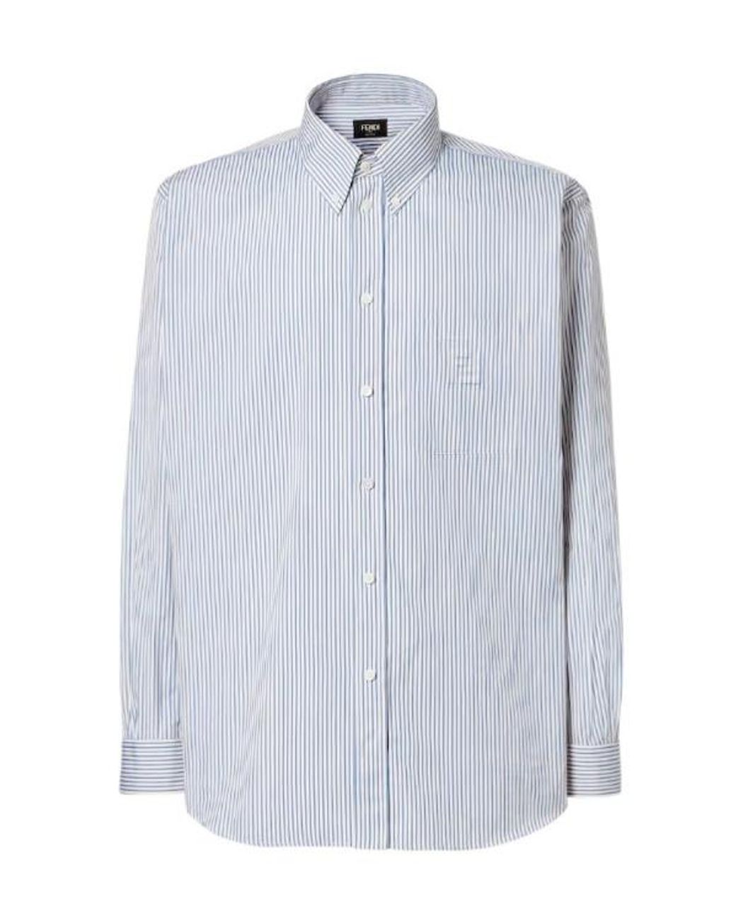 Fendi Blue Striped Buttoned Long-Sleeved Shirt for men