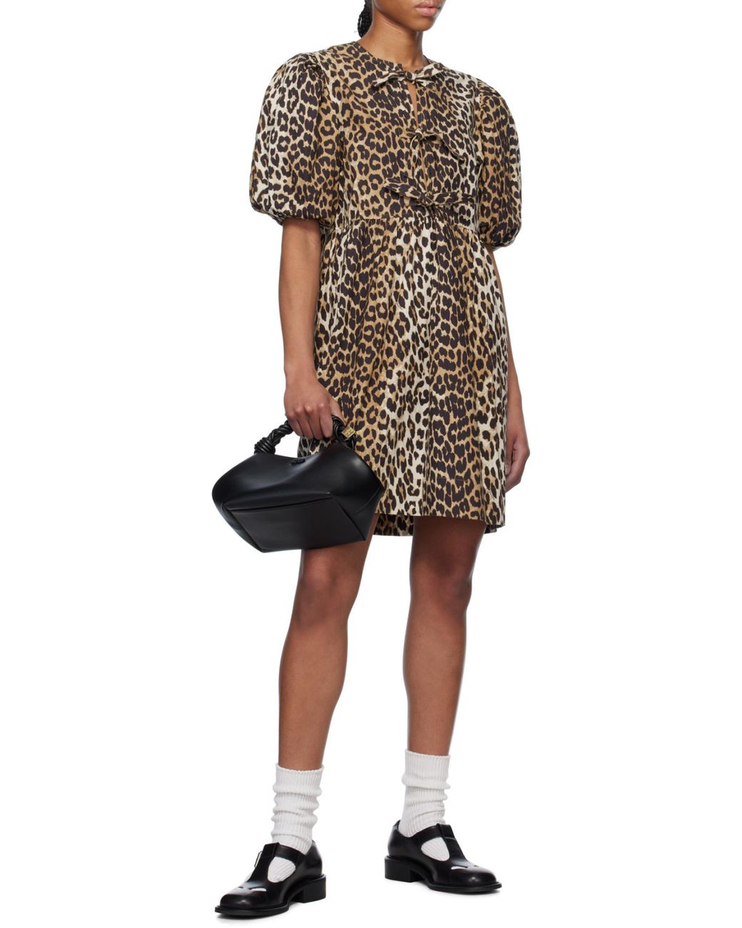 Ganni Multicolor Leopard Printed Balloon Sleeved Mini Dress