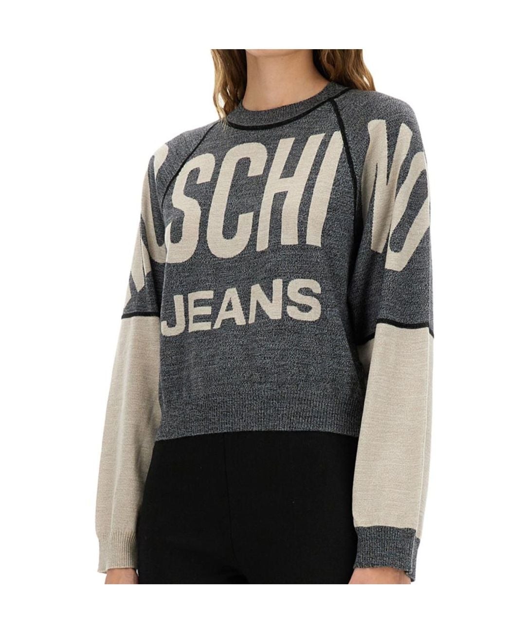Moschino Black Jeans Inlaid Logo Knitted Jumper