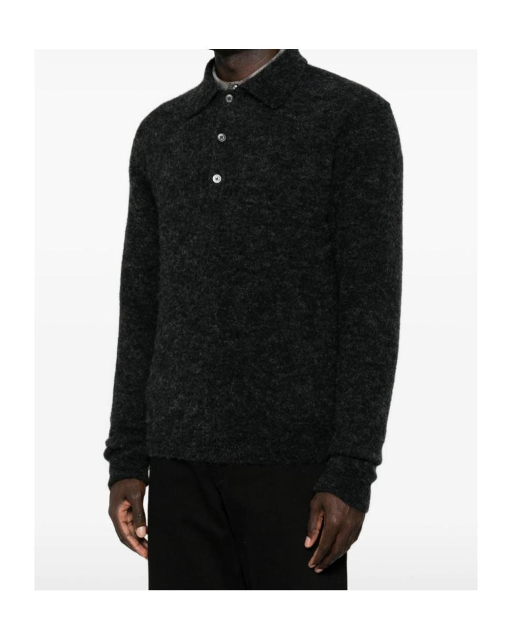 sunflower Black Long-Sleeved Knitted Polo Shirt for men