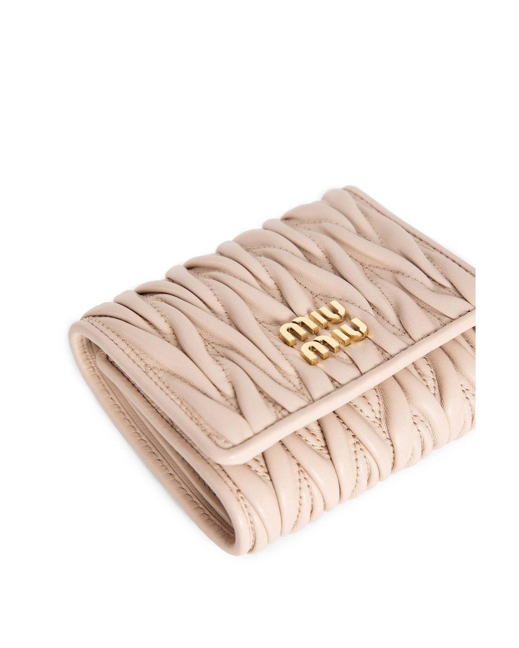 Miu Miu Natural Logo-Lettering Matelassé Tri-Fold Wallet