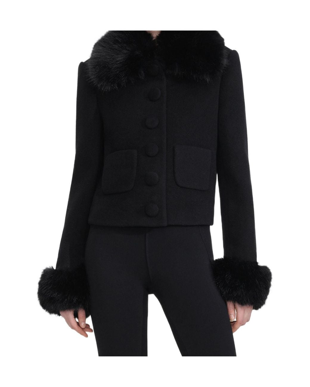 Self-Portrait Black Fur Cuff Cropped Jacket