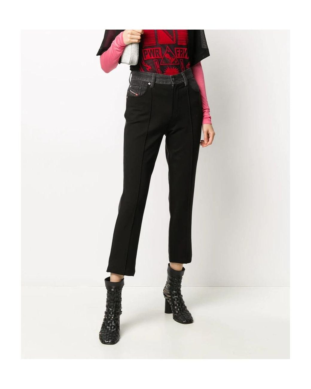 DIESEL Black Contrast-Waist Straight-Leg Pants