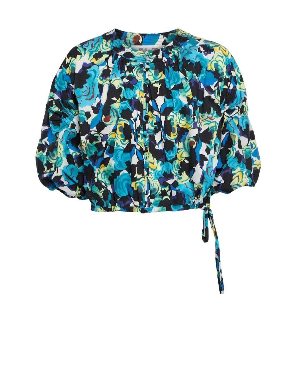 Diane von Furstenberg Blue Dario Floral Cotton-Blend Top