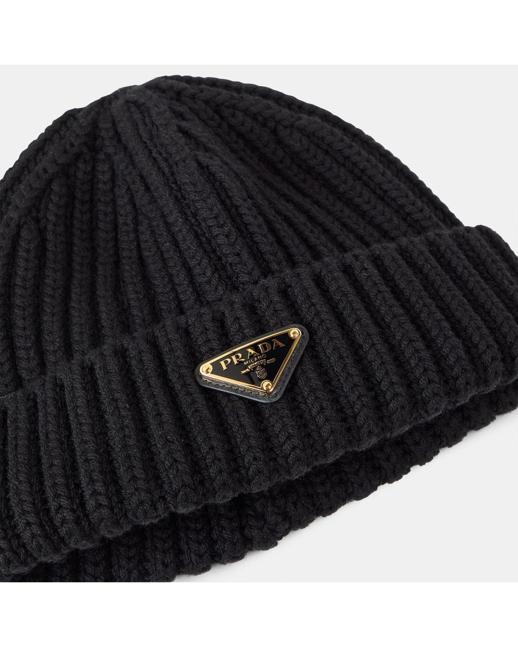 Prada Black Classic Logo Knit Hat