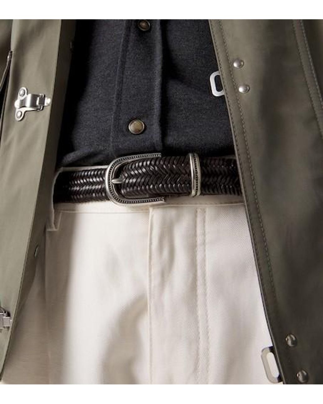 Brunello Cucinelli White Woven Leather Belt for men
