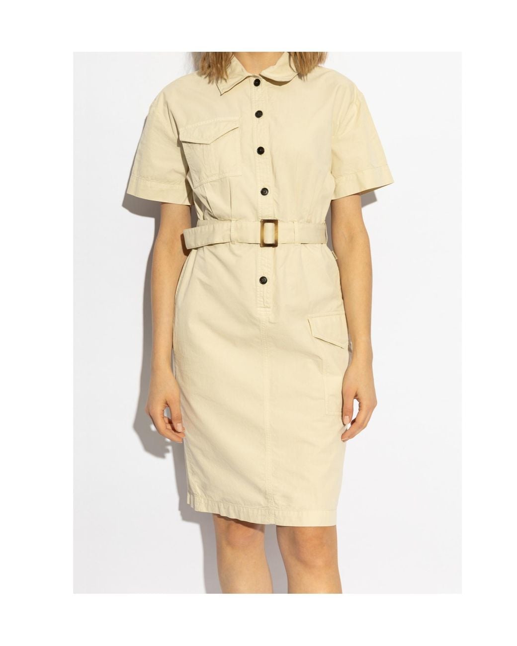 Woolrich Natural Button Detailed Belted Dress