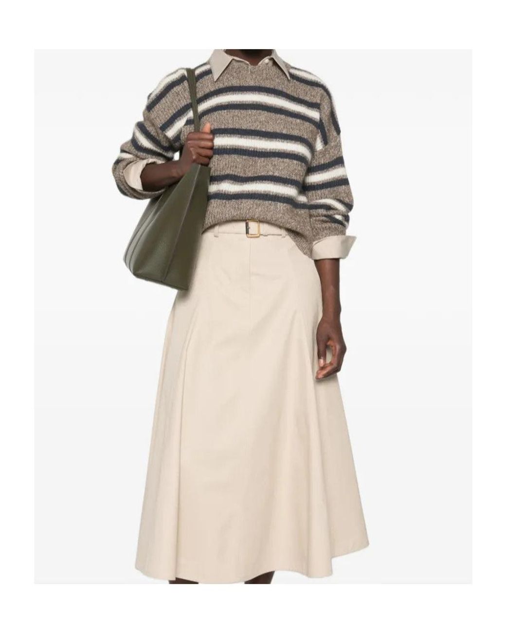 Brunello Cucinelli Gray Striped Crew-Neck Sweater