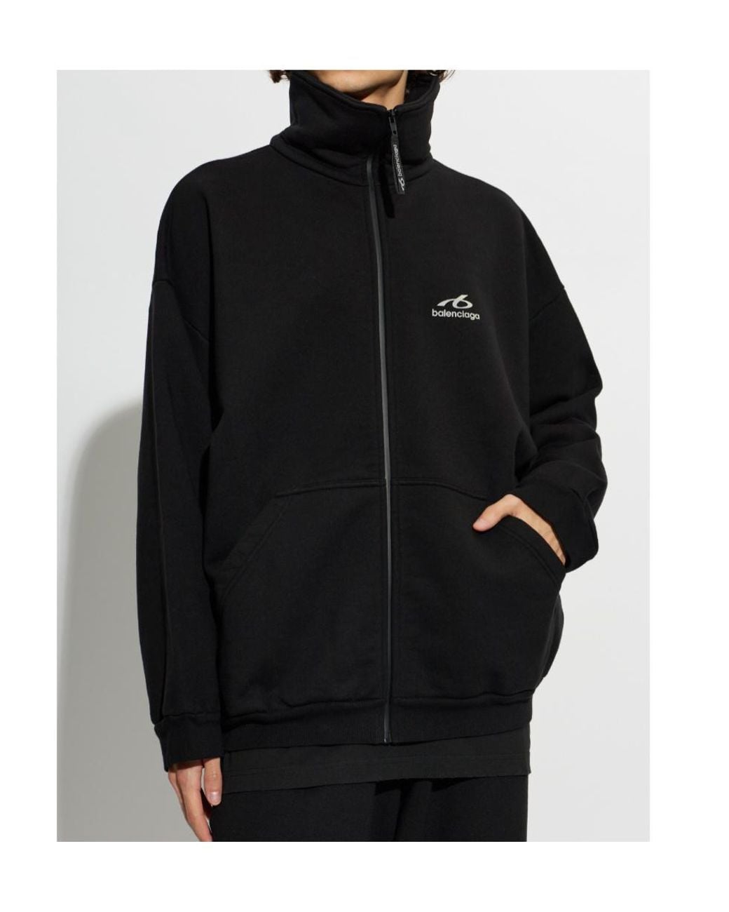 Balenciaga Black Long-Sleeve Zip-Up Sweatshirt for men