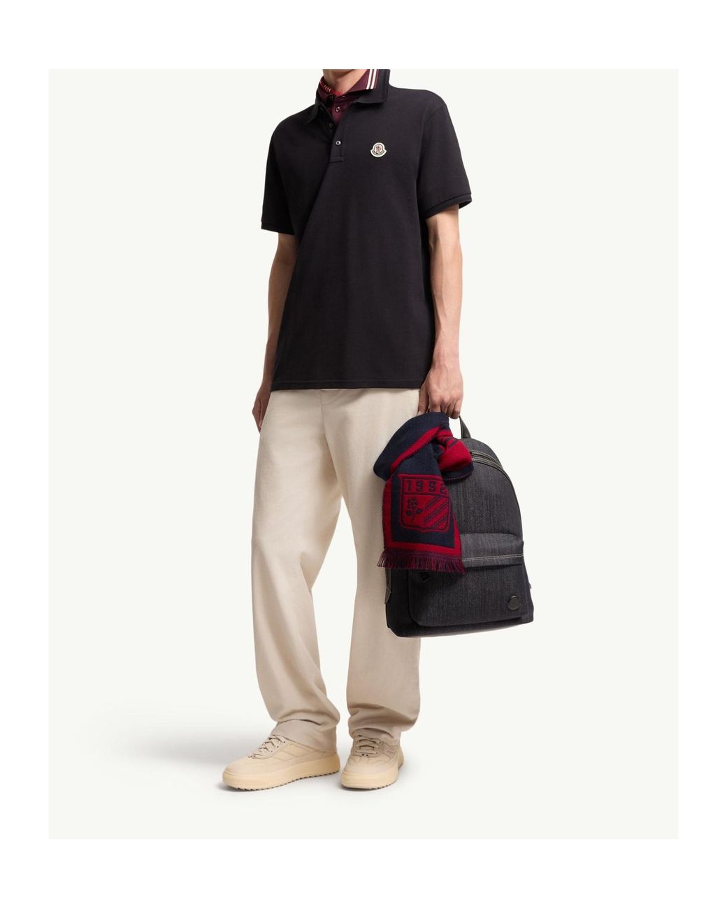 Moncler Blue Logo Patch Short-Sleeved Polo Shirt for men