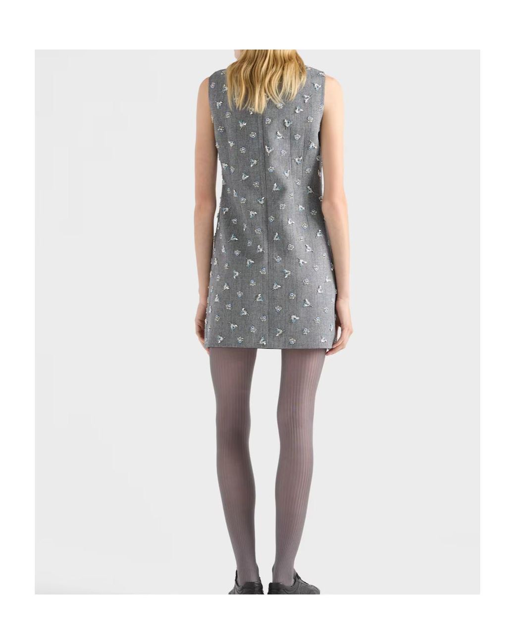 Prada Gray Embroidered Pinstripe Mini-Dress