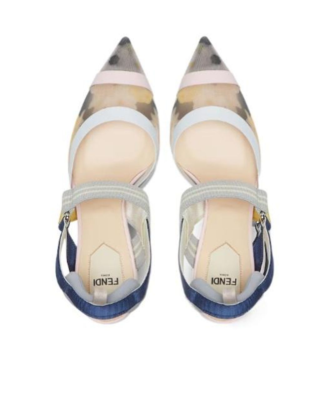 Fendi Blue Colibrì Mesh High-Heeled Slingback Pumps