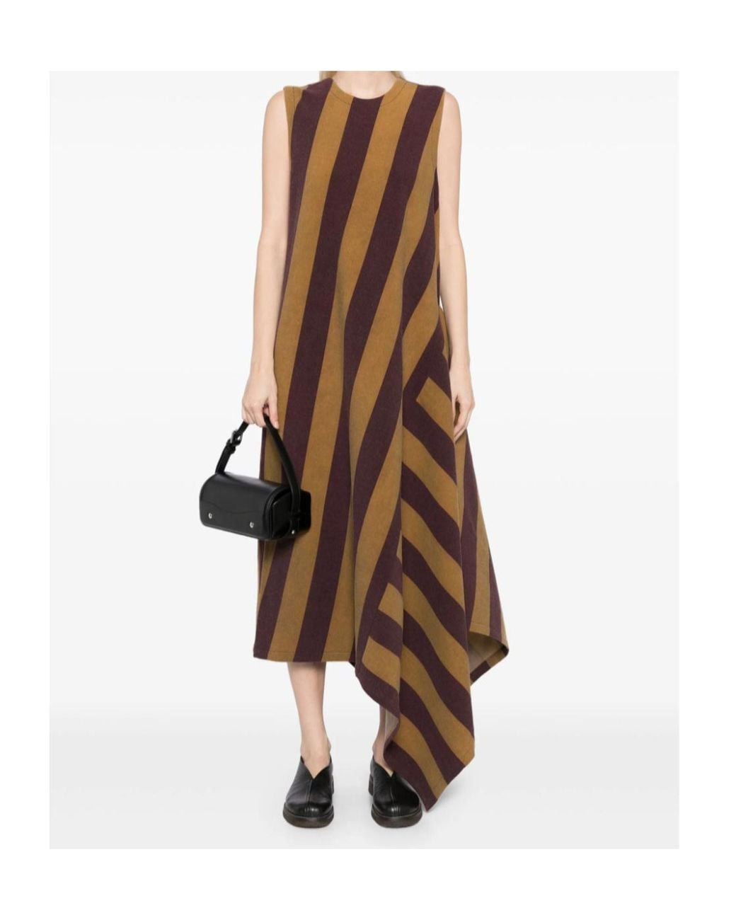 Uma Wang Brown Striped Asymmetric Dress