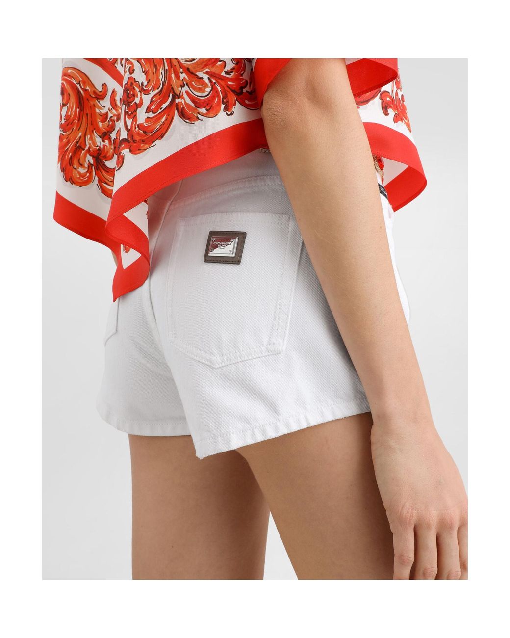 Dolce & Gabbana White Logo Patch Denim Shorts