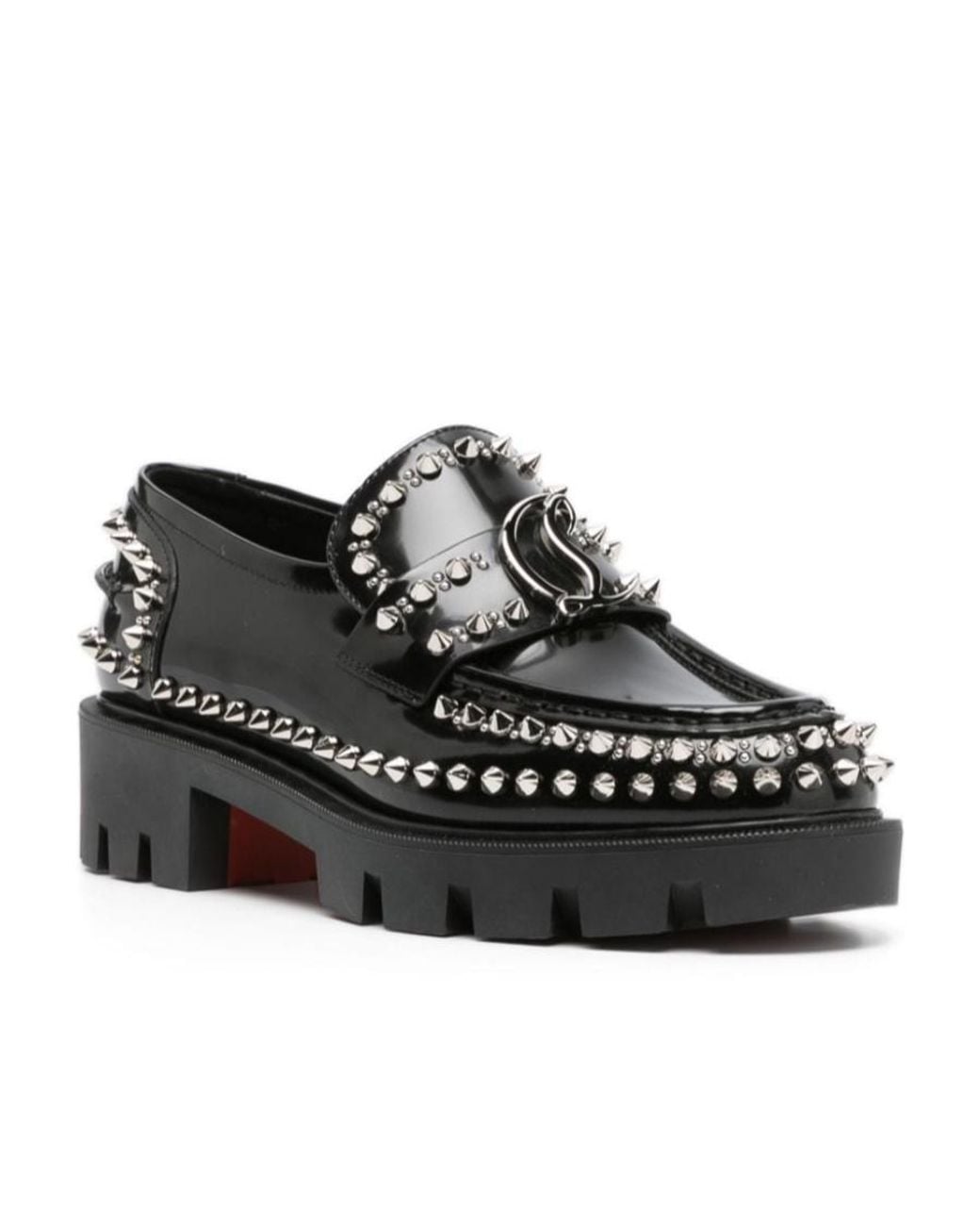 Christian Louboutin Black Cl Moc Lug Spikes Loafers
