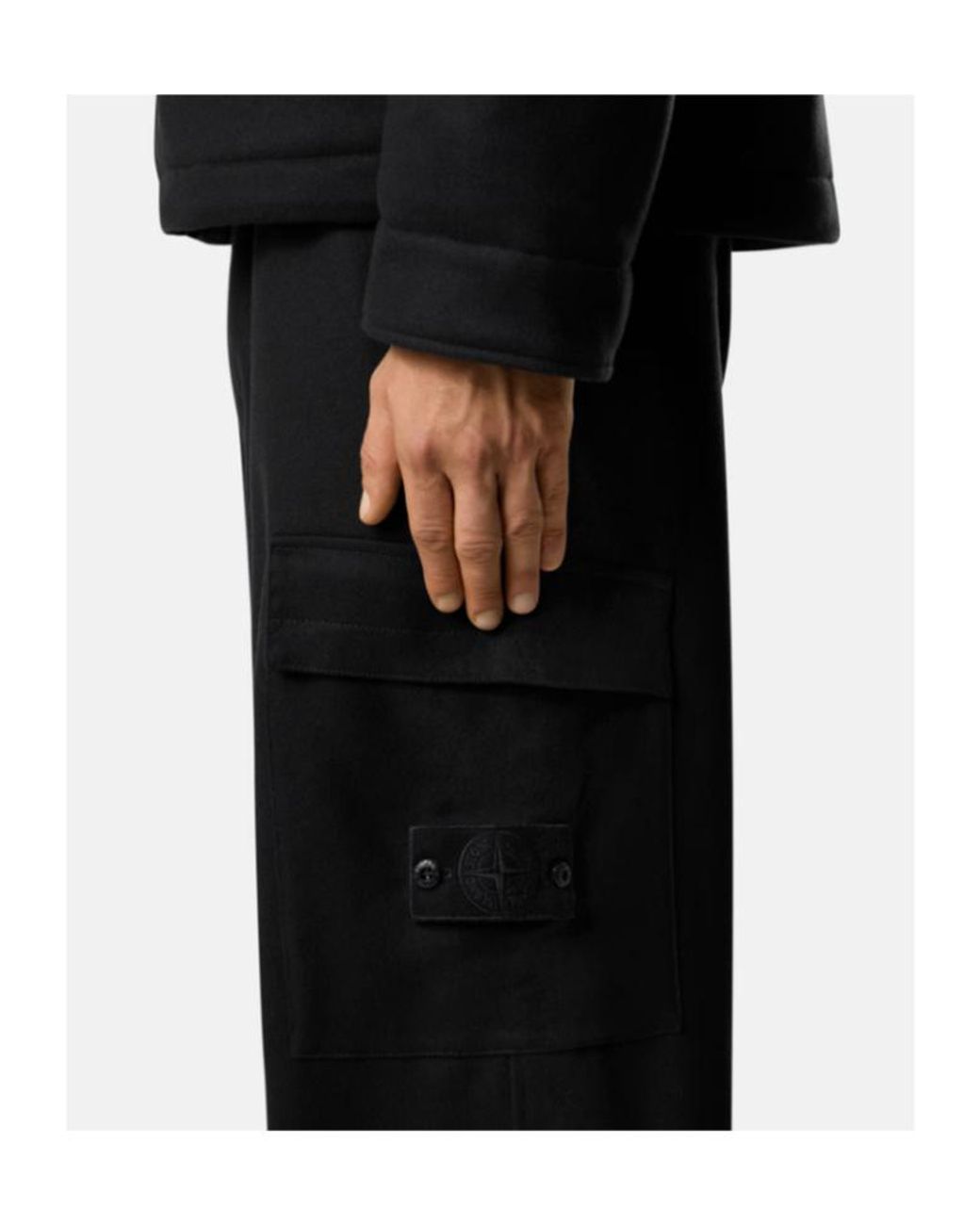 Stone Island Black Logo Patch Straight Leg Pants for men