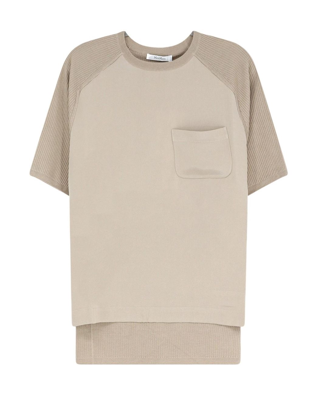 Max Mara Natural Ribbed Panel Chest Pocket T-Shirt