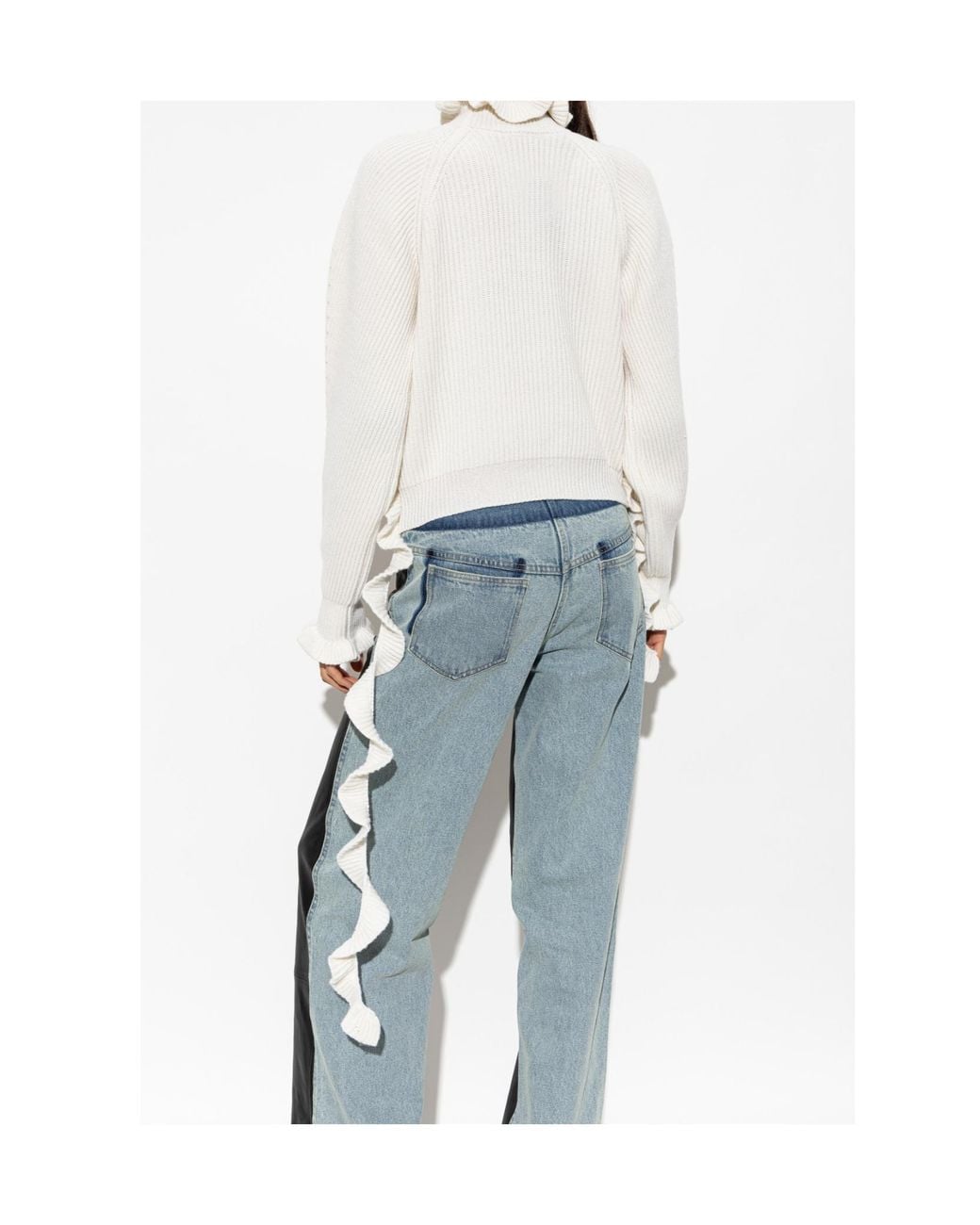 Blumarine White Ruffled High-Neck Knitted Sweater
