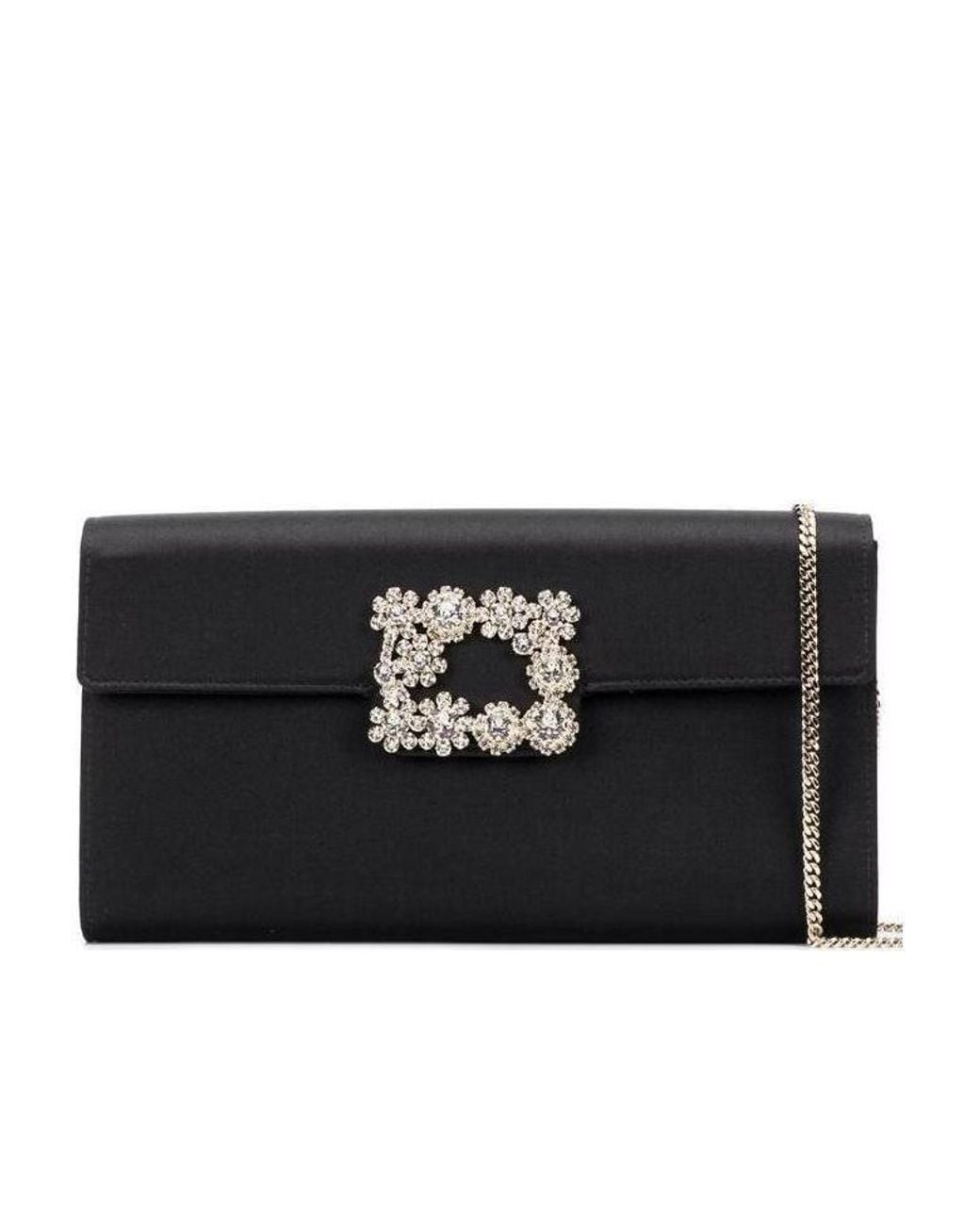 Roger Vivier Black Flower Buckle Envelope Flap Crossbody Bag