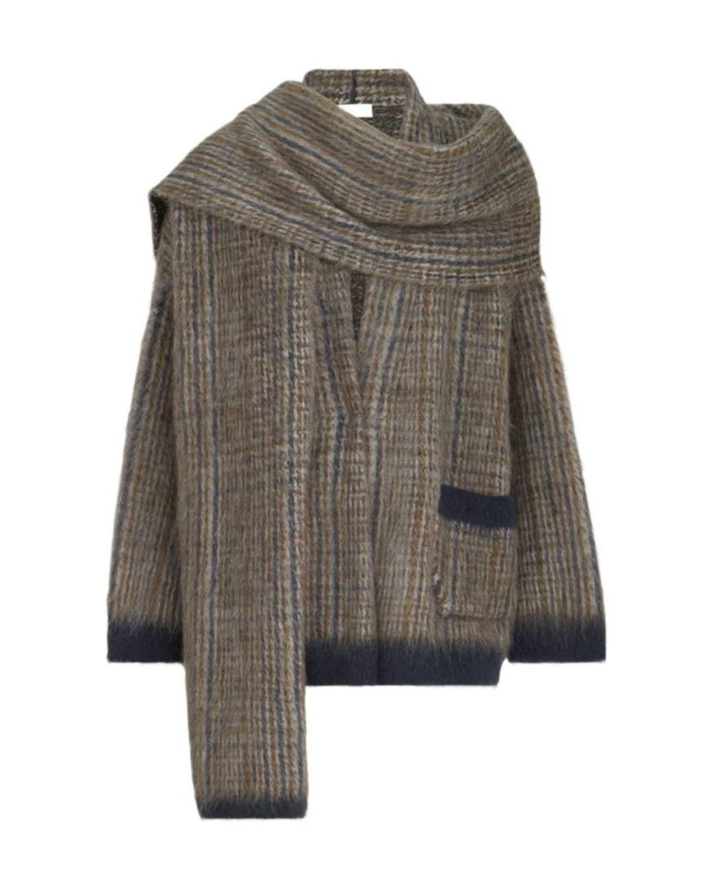 Brunello Cucinelli Gray Prince Of Wales Scarf Double Knit Outerwear Jacket
